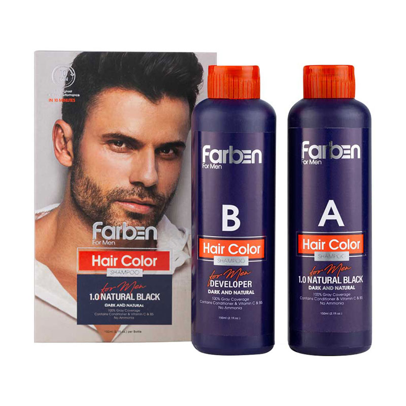 farben-black-hair شامپو رنگ مردانه فاربن مشکی طبیعی Farben Hair Color Black ۱/۰ - تصویر 1